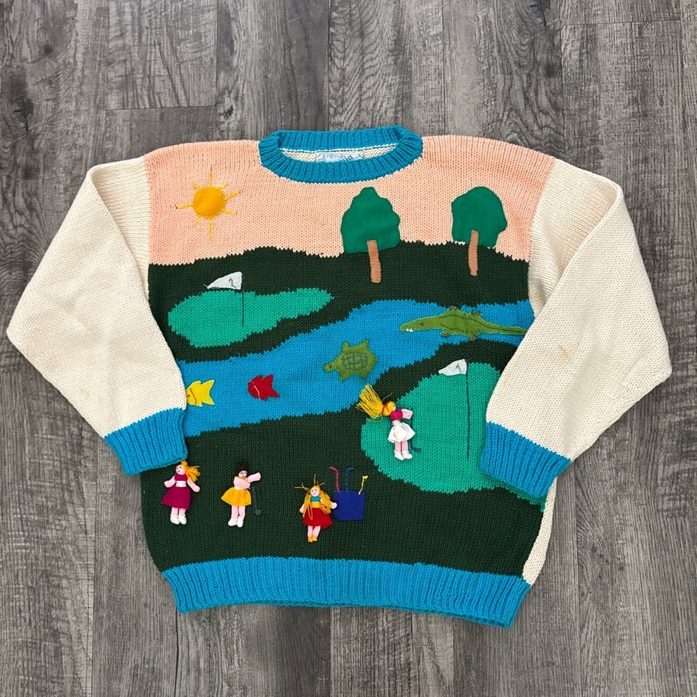 Vintage California Sweaters Double Sided Golf Sweater Handmade Peru Multicolor